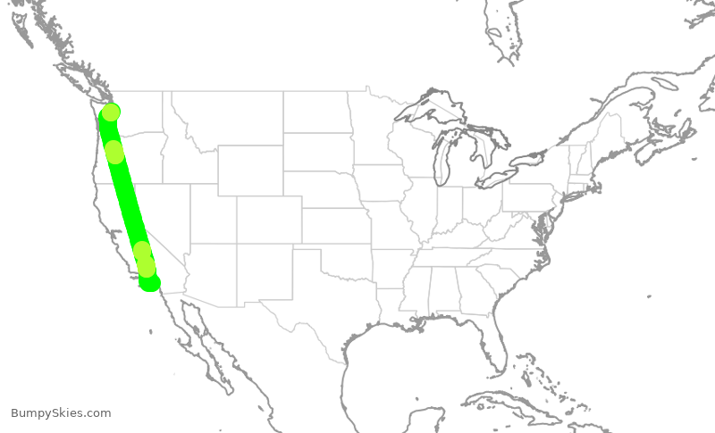Turbulence forecast map for EJA893, SNA to BFI