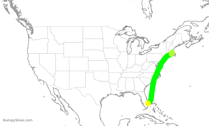 Turbulence forecast map for EJA905, PBI to BOS