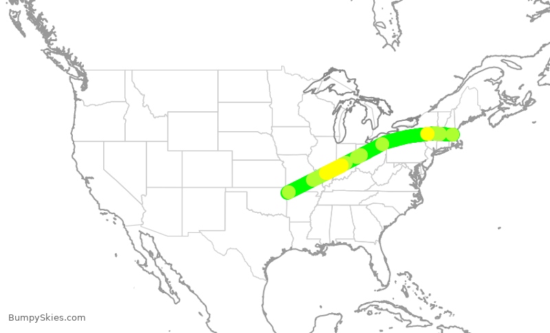 Turbulence forecast map for EJA906, BVY to XNA