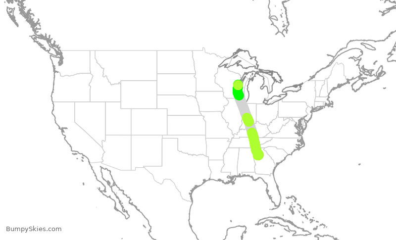 Turbulence forecast map for EJA913, ATL to GRB