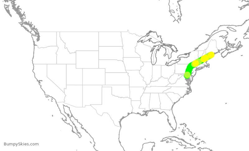 Turbulence forecast map for EJA916, RKD to BWI