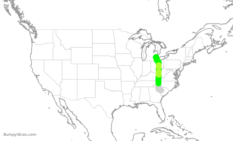 Turbulence forecast map for EJA930, CAE to DET