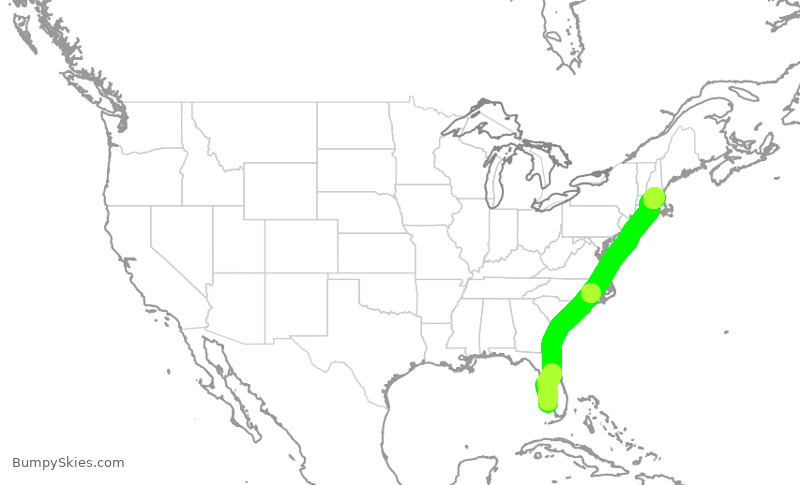 Turbulence forecast map for EJA933, APF to BED