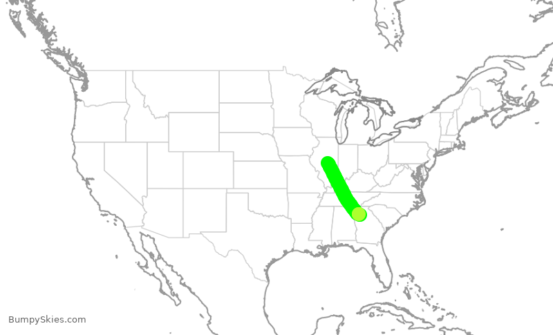 Turbulence forecast map for EJA949, DEC to PDK