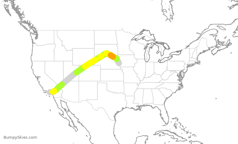 Turbulence forecast map for EJA958, OMA to LAX