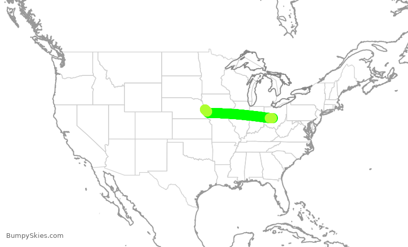 Turbulence forecast map for EJA966, CMH to OMA