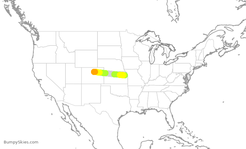 Turbulence forecast map for EJA974, BJC to LWC