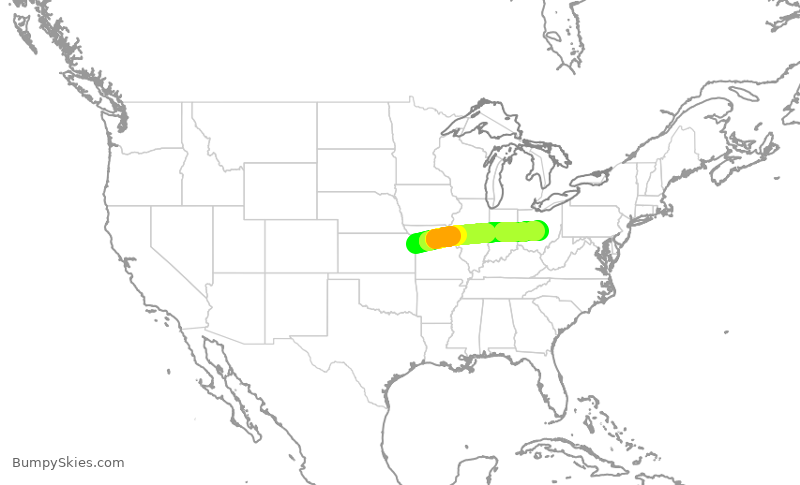 Turbulence forecast map for EJA980, MKC to KVTA