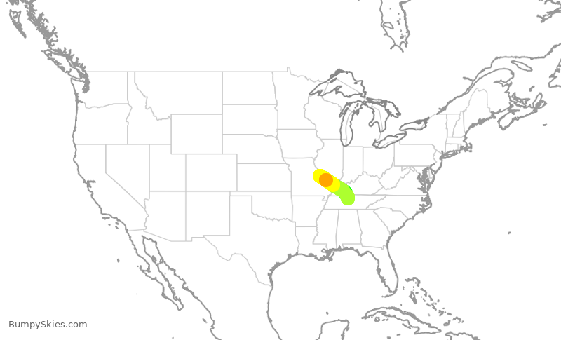 Turbulence forecast map for EJM100, SUS to BNA