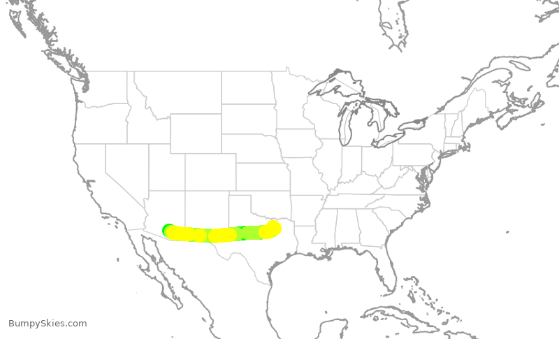 Turbulence forecast map for EJM109, AVQ to DAL
