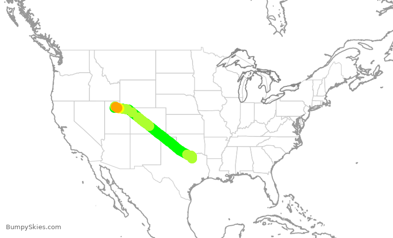 Turbulence forecast map for EJM109, SLC to DAL