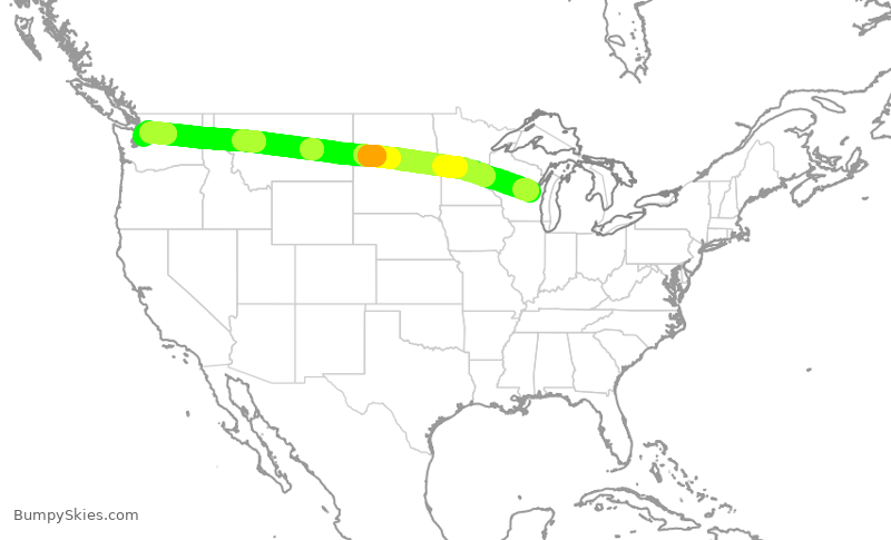 Turbulence forecast map for EJM11, ATW to BFI