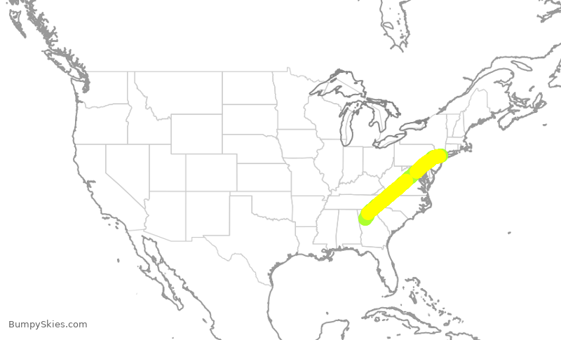 Turbulence forecast map for EJM124, LGA to PDK
