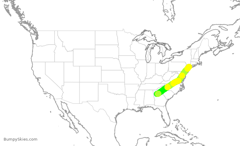 Turbulence forecast map for EJM124, PDK to LGA