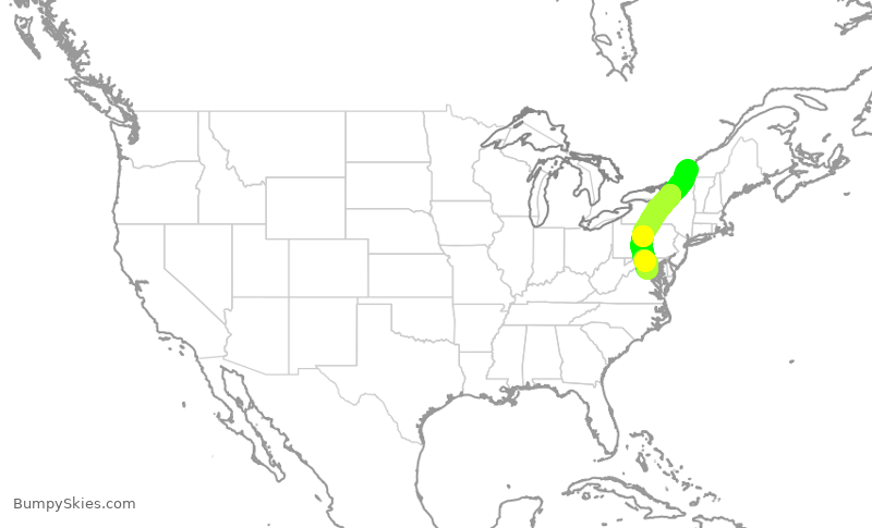 Turbulence forecast map for EJM129, YUL to IAD