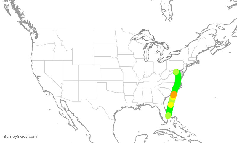 Turbulence forecast map for EJM129, IAD to KDJT