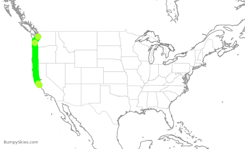 Turbulence forecast map for EJM136, PAE to MRY