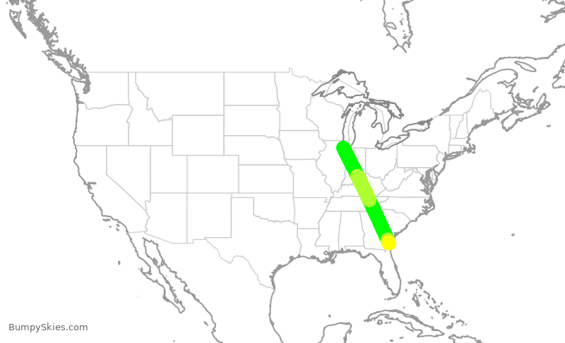 Turbulence forecast map for EJM141, MDW to BQK