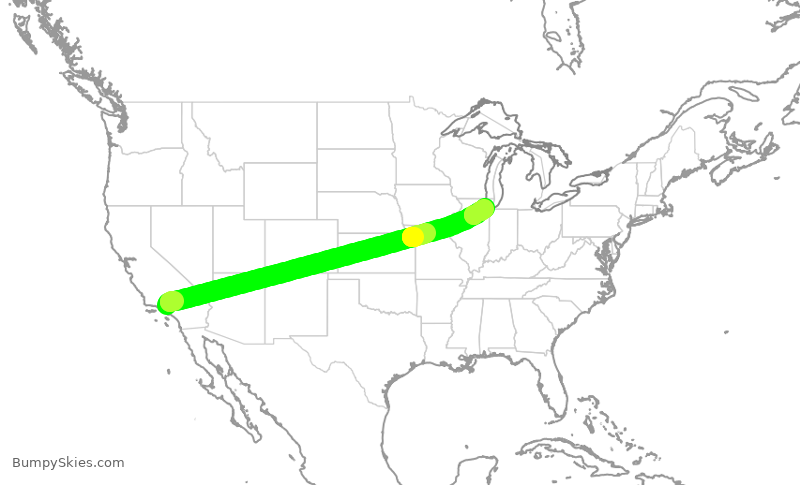Turbulence forecast map for EJM141, VNY to MDW