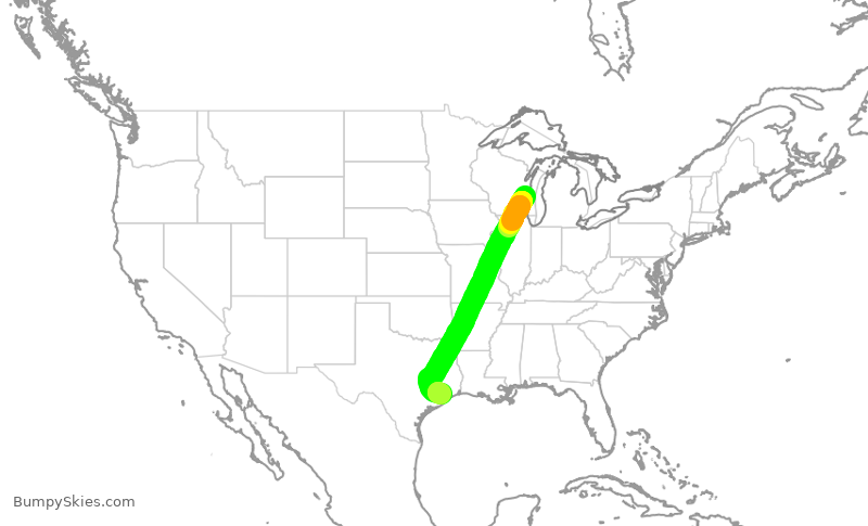 Turbulence forecast map for EJM145, SBM to HOU