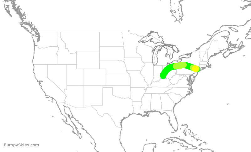 Turbulence forecast map for EJM182, LUK to TEB