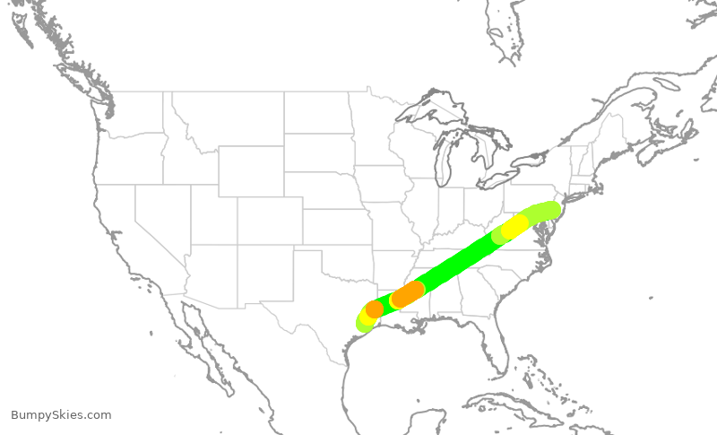 Turbulence forecast map for EJM200, HOU to PHL