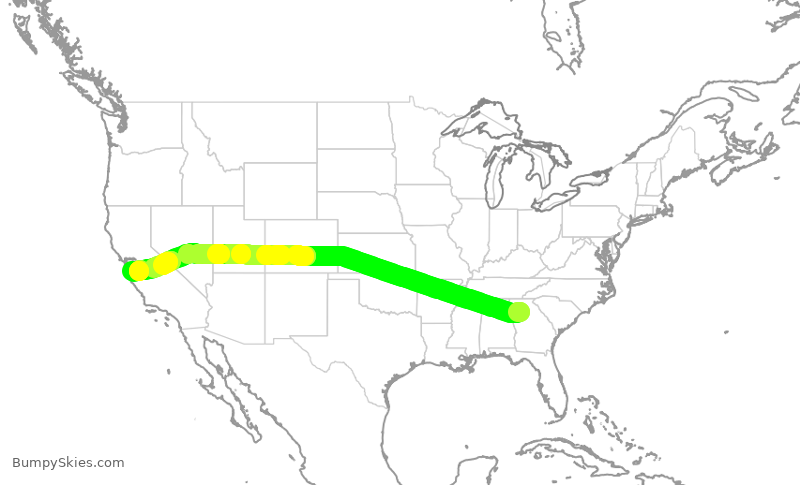Turbulence forecast map for EJM210, PDK to SJC