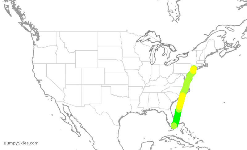 Turbulence forecast map for EJM210, TEB to OPF