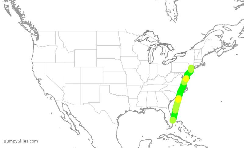 Turbulence forecast map for EJM212, TEB to DJT