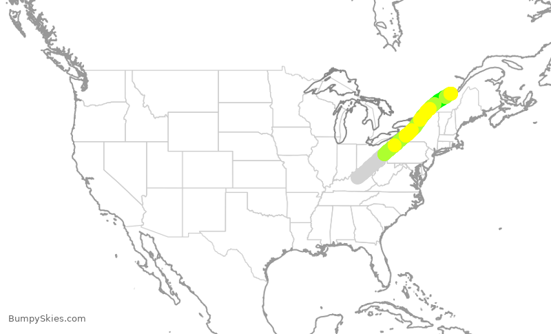 Turbulence forecast map for EJM222, LEX to YQB