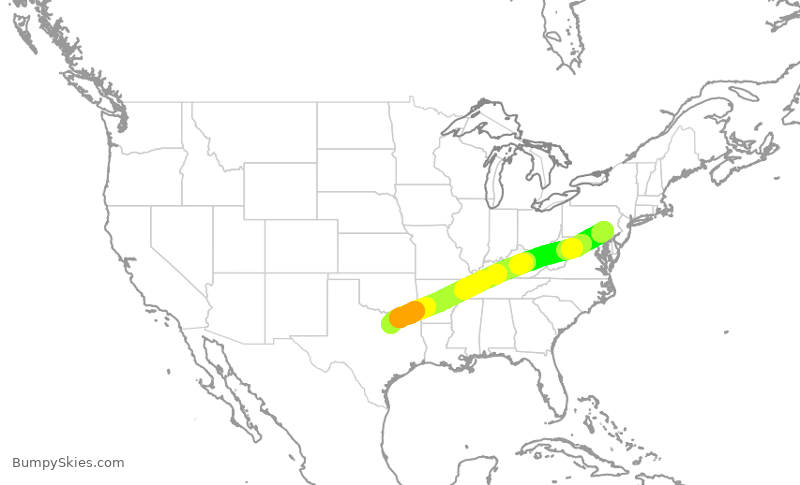 Turbulence forecast map for EJM247, LNS to DAL