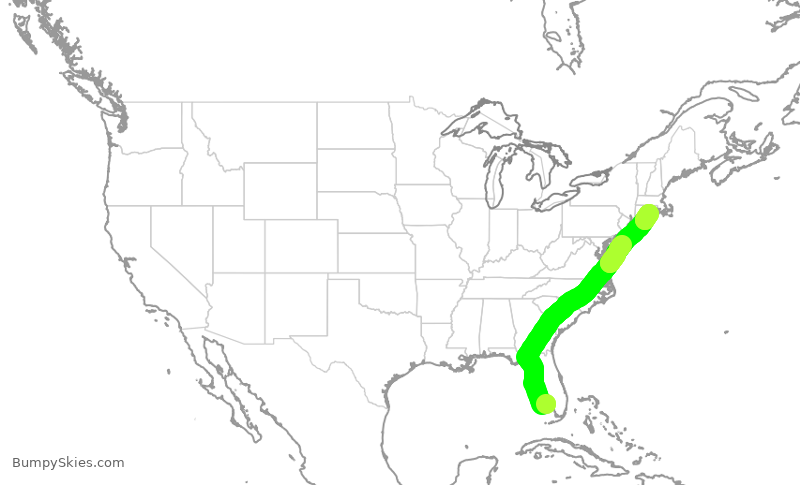 Turbulence forecast map for EJM256, APF to GON