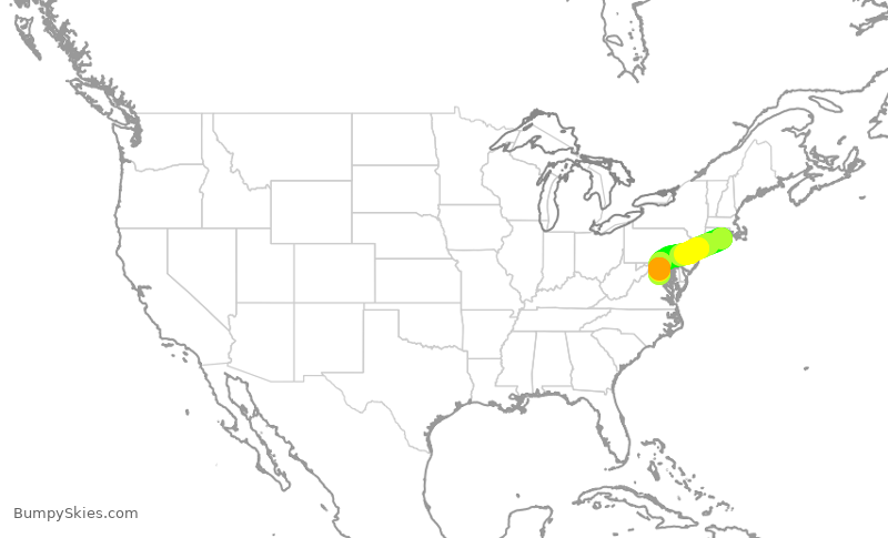 Turbulence forecast map for EJM256, GON to IAD