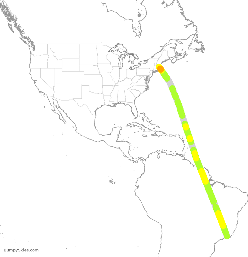Turbulence forecast map for EJM261, BED to GIG