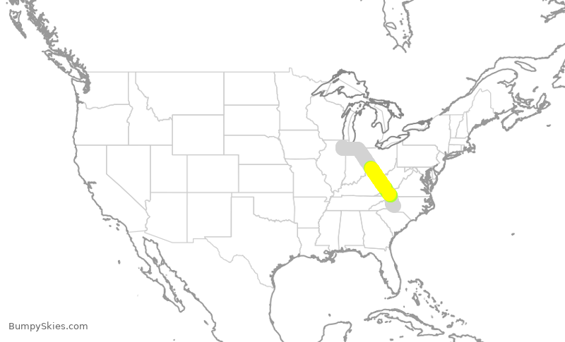 Turbulence forecast map for EJM27, USA to MDW