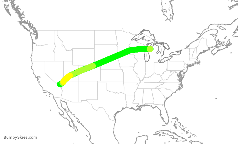 Turbulence forecast map for EJM280, TVC to LAS