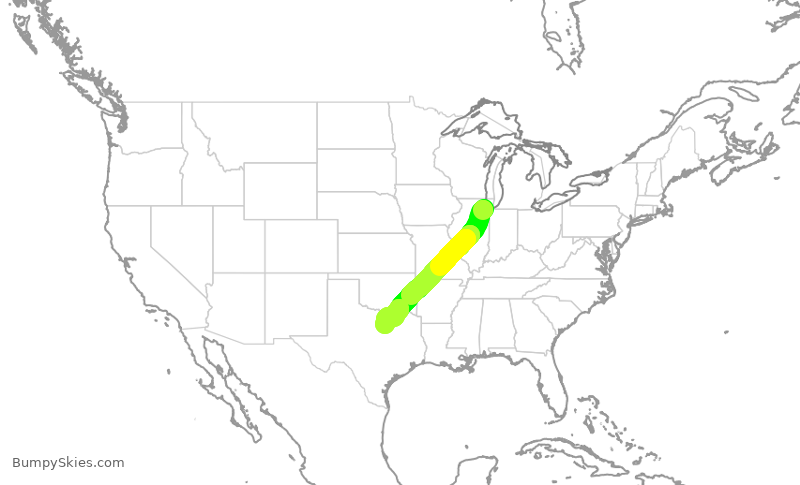 Turbulence forecast map for EJM287, MDW to FTW