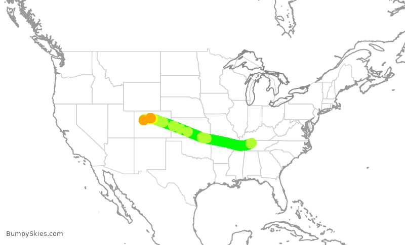 Turbulence forecast map for EJM295, EGE to BNA