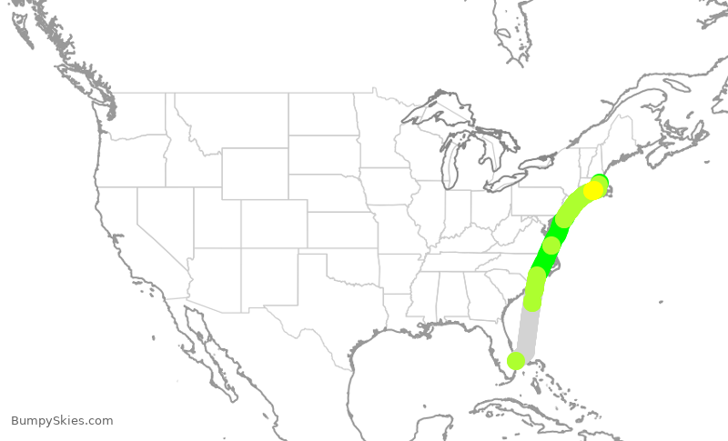 Turbulence forecast map for EJM295, PBI to BOS
