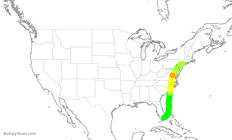 Turbulence forecast map for EJM304, MIA to TEB
