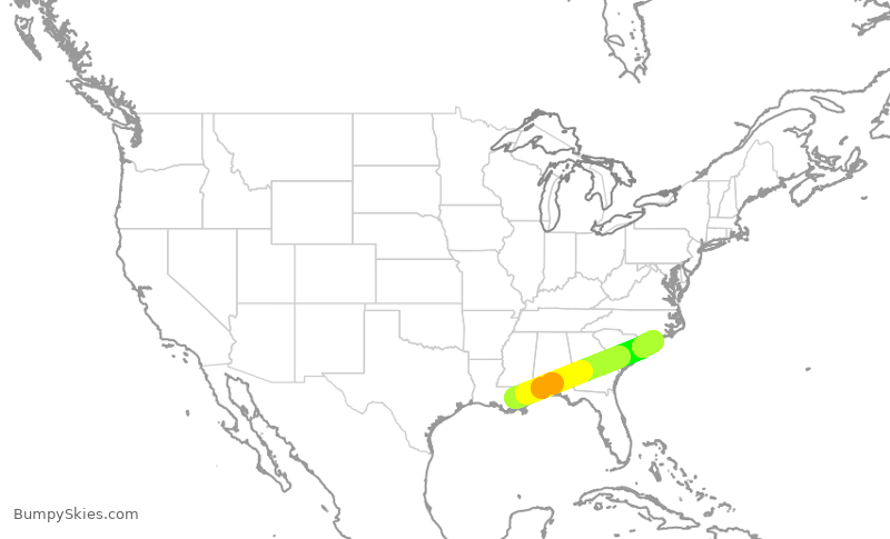 Turbulence forecast map for EJM304, NEW to ILM