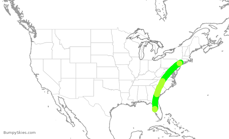 Turbulence forecast map for EJM30, HPN to TPA