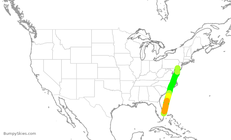 Turbulence forecast map for EJM316, PHL to DJT