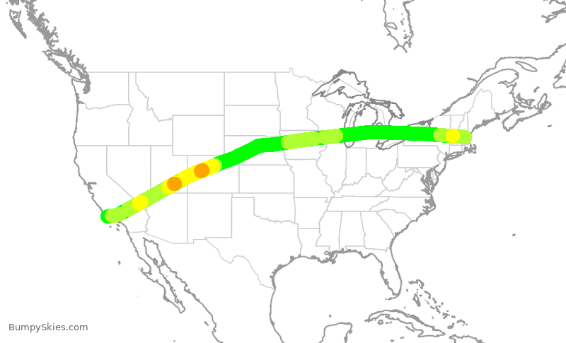 Turbulence forecast map for EJM325, BED to SBA