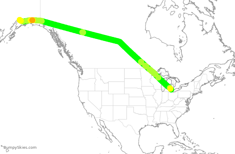 Turbulence forecast map for EJM326, DTW to ANC