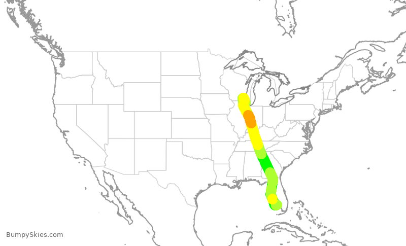 Turbulence forecast map for EJM333, APF to PWK