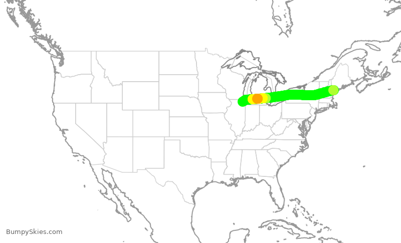Turbulence forecast map for EJM333, PWM to PWK