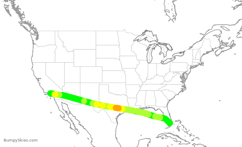 Turbulence forecast map for EJM350, OPF to VNY