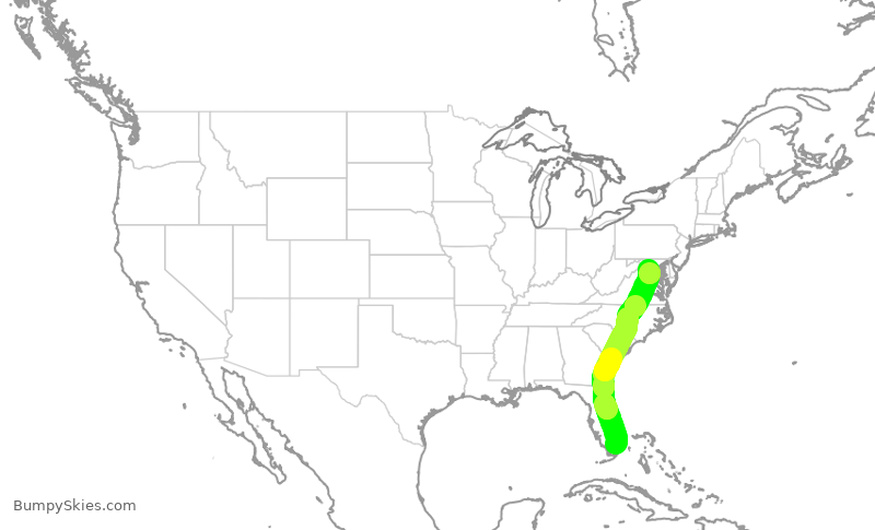 Turbulence forecast map for EJM352, OPF to IAD
