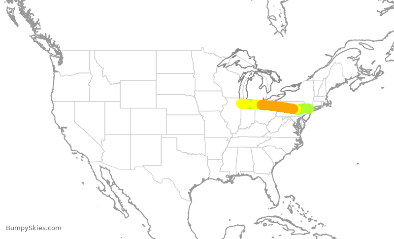 Turbulence forecast map for EJM35, TEB to GYY